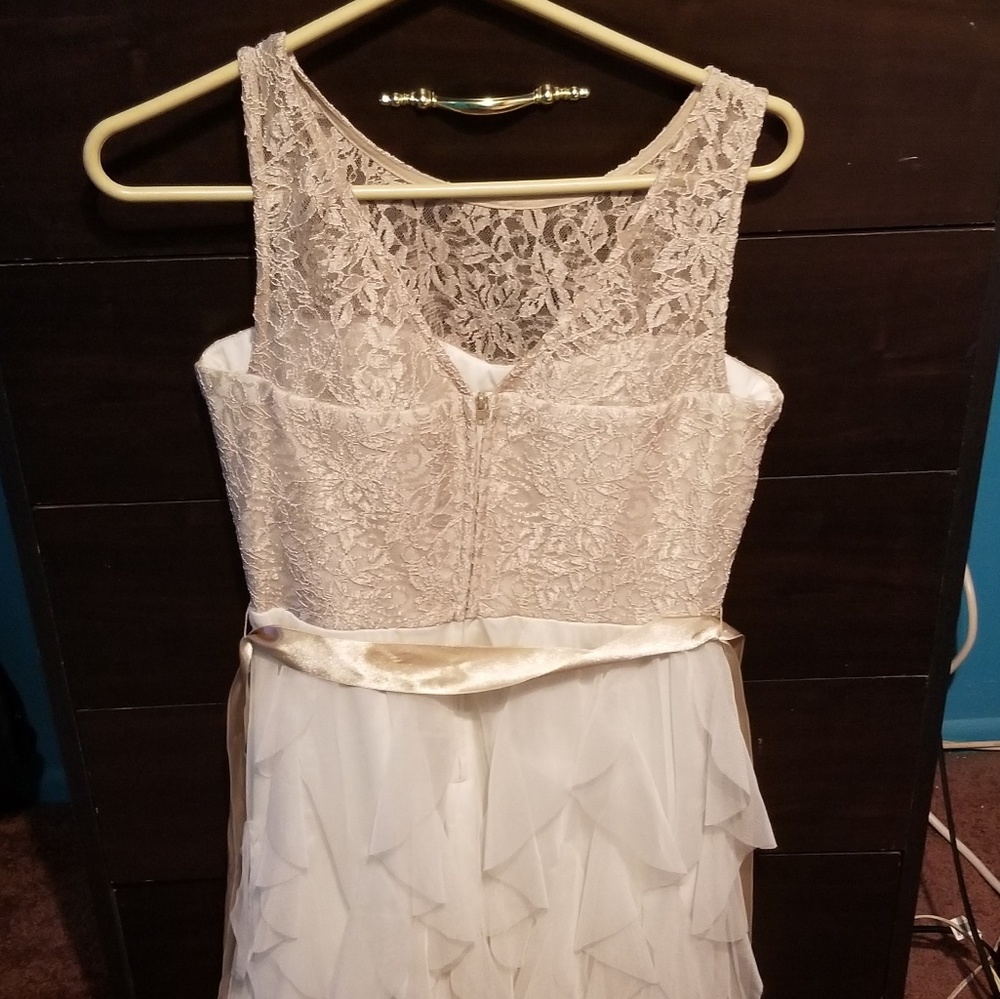 Lace Illusion Top Tiered Mesh Skirt Party Dress - Picture 3 of 5